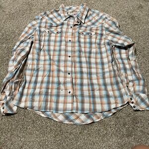 Roper Mens Plaid Western Shirt Long Sleeve Button Front Brown Blue Size L